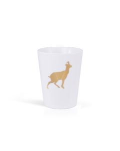 trinkbecher weiss mit druck gams in gold