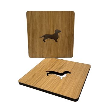  Holz Untersetzer Coaster DACKEL  2er Set