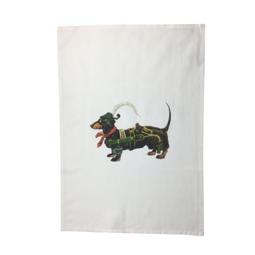 geschirrtuch weiss mit druck dackel in lederhose