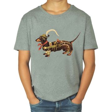 herren t-shirt graumelange mit druck dackel in lederhose