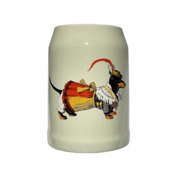 Steingut Bierkrug  TRACHTEN DACKEL DAME halber Liter