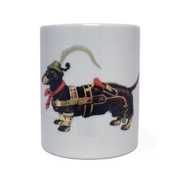 henkeltasse weiss mit druck dackel in lederhose