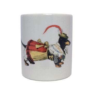 henkeltasse weiss mit druck dackel im dirndl