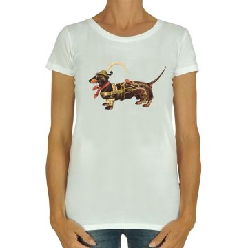 frauen t-shirt weiss mit druck dackel in lederhose