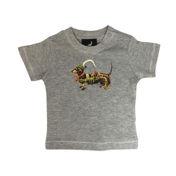 baby t-shirt kurzarm grau mit druck dackel in tracht